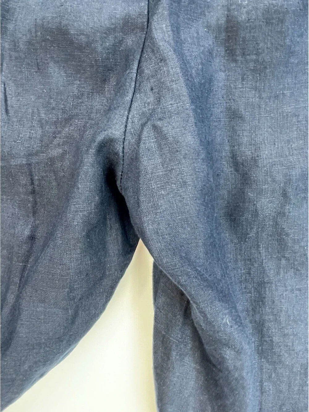 Quince European Linen Square Neck Jumpsuit L Navy Blue Cropped NO BELT